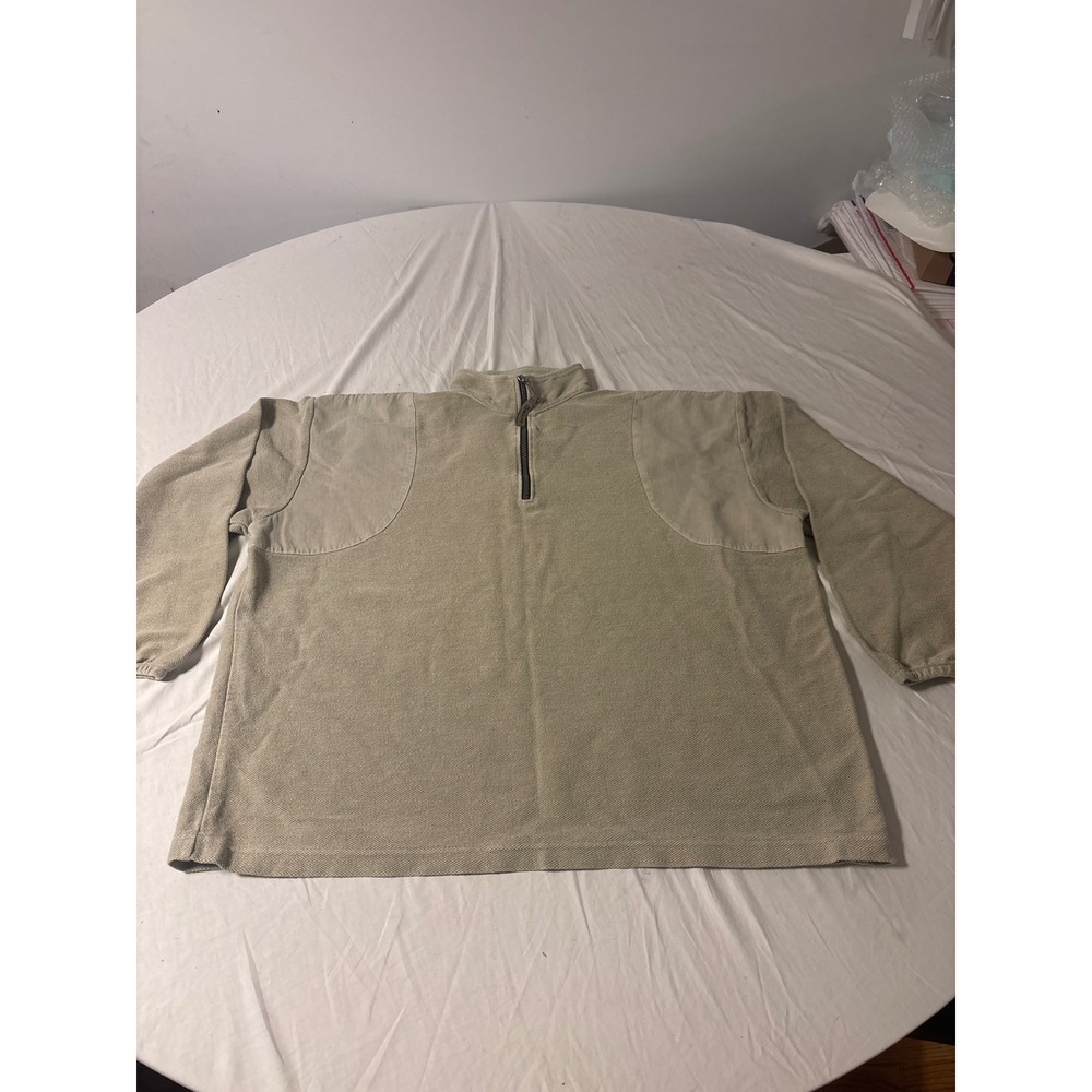 Orvis Quarter Zip Pullover Mens XXL Tan Waffle Knit‎ Shoulder Patch Good USA
